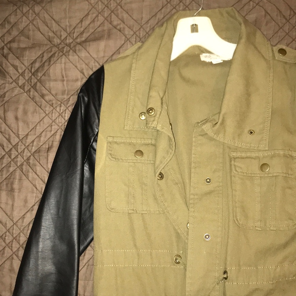 Leather olive green jacket